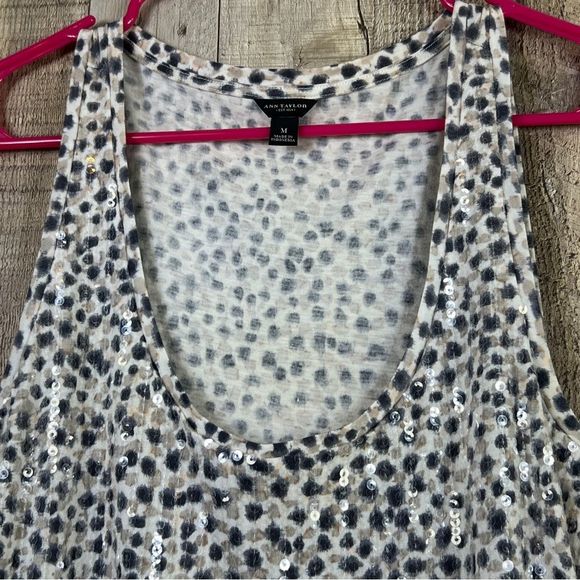 Ann Taylor Size Medium Black & Tan Animal Print Tank Top w/Clear Sequins - Picture 3 of 8